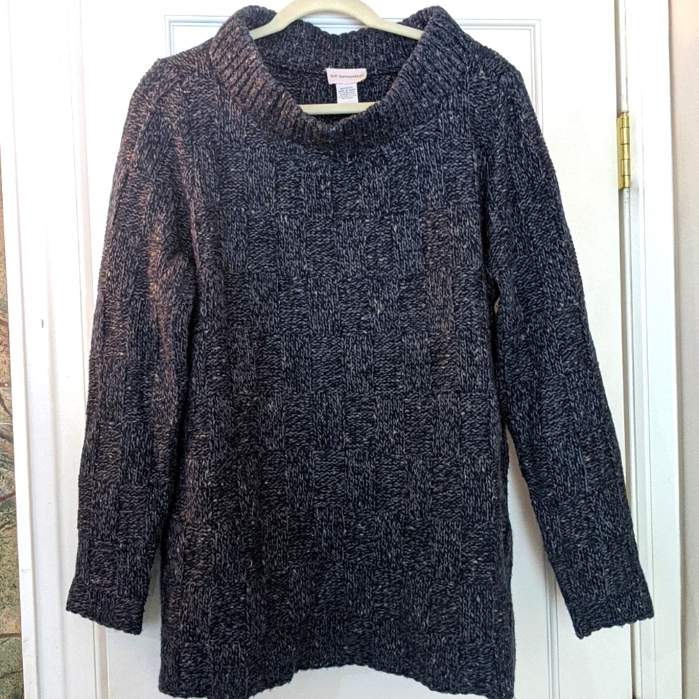 Soft Surroundings: Blue and grey turtleneck sweater. Herringbone weave.